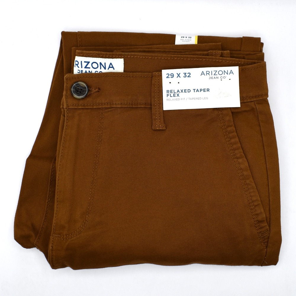 Arizona Jean Co Mens Relaxed Taper Flex Stretch Chino Pants 29x32 Monk Brown NWT